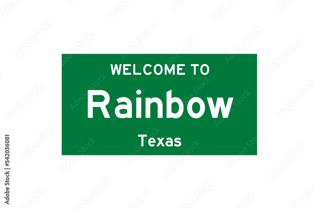Rainbow, Texas, USA. City limit sign on transparent background. Rainbow, Texas, USA. City limit sign on transparent background.