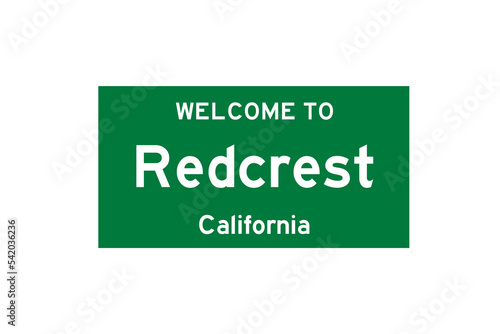Redcrest, California, USA. City limit sign on transparent background.  photo