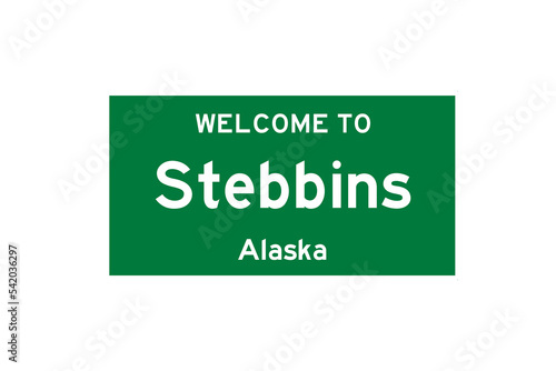 Stebbins, Alaska, USA. City limit sign on transparent background.  photo