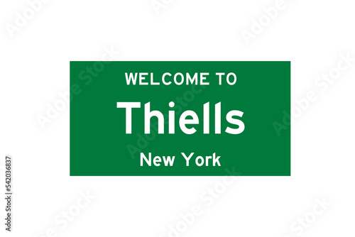 Thiells, New York, USA. City limit sign on transparent background. 
