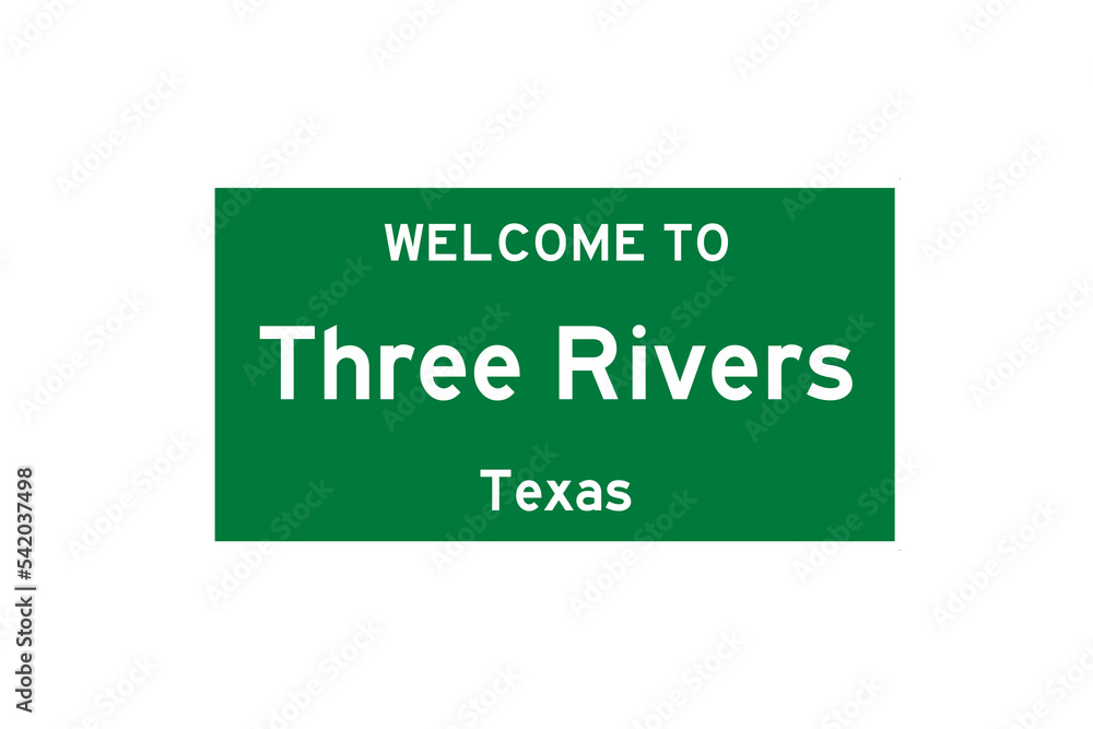 Three Rivers, Texas, USA. City limit sign on transparent background. Three Rivers, Texas, USA. City limit sign on transparent background.