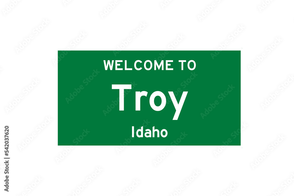 Troy, Idaho, USA. City limit sign on transparent background. Troy, Idaho, USA. City limit sign on transparent background.