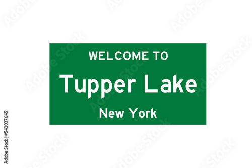 Tupper Lake, New York, USA. City limit sign on transparent background.  photo