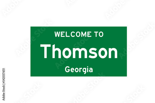 Thomson, Georgia, USA. City limit sign on transparent background.  photo