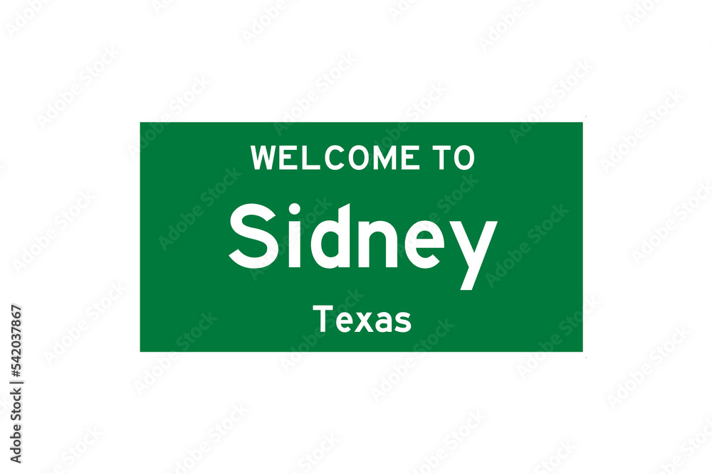 Sidney, Texas, USA. City limit sign on transparent background. Sidney, Texas, USA. City limit sign on transparent background.