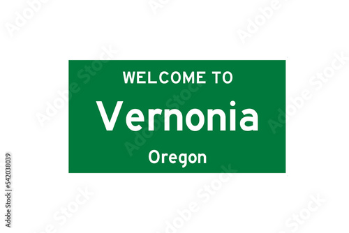 Vernonia, Oregon, USA. City limit sign on transparent background.  photo