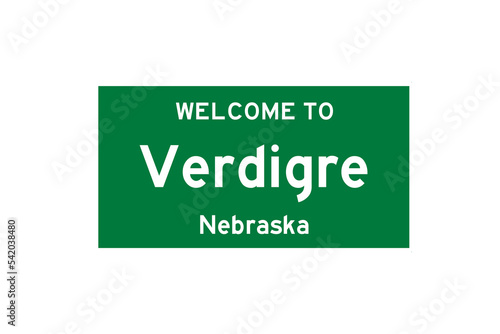 Verdigre, Nebraska, USA. City limit sign on transparent background.  photo