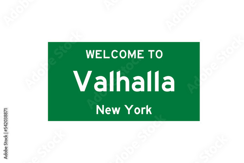 Valhalla, New York, USA. City limit sign on transparent background. 