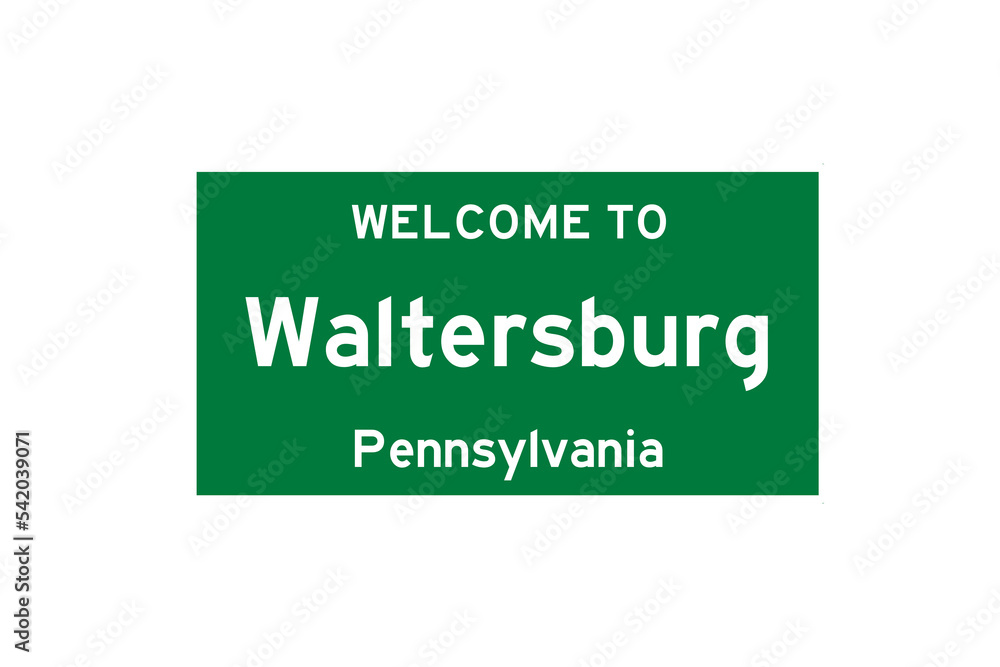 Waltersburg, Pennsylvania, USA. City limit sign on transparent background. 