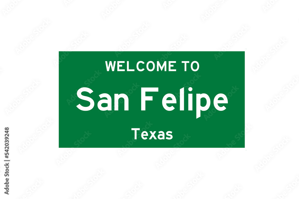 San Felipe, Texas, USA. City limit sign on transparent background