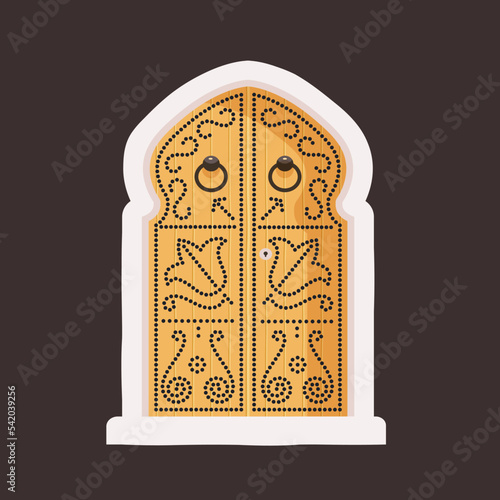 Old Tunisia yellow door. Vector illustration.