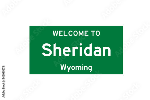 Sheridan, Wyoming, USA. City limit sign on transparent background.  photo