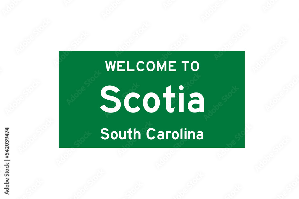 Scotia, South Carolina, USA. City limit sign on transparent background. Scotia, South Carolina, USA. City limit sign on transparent background.