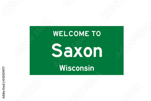 Saxon, Wisconsin, USA. City limit sign on transparent background.  photo