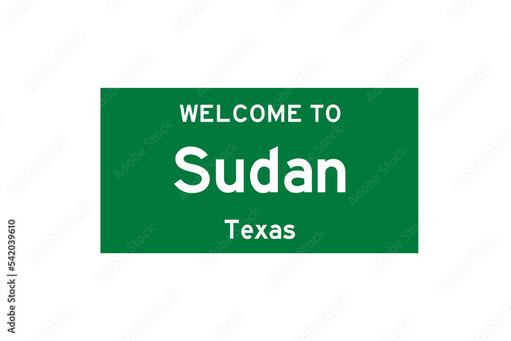 Sudan, Texas, USA. City limit sign on transparent background. Sudan, Texas, USA. City limit sign on transparent background.