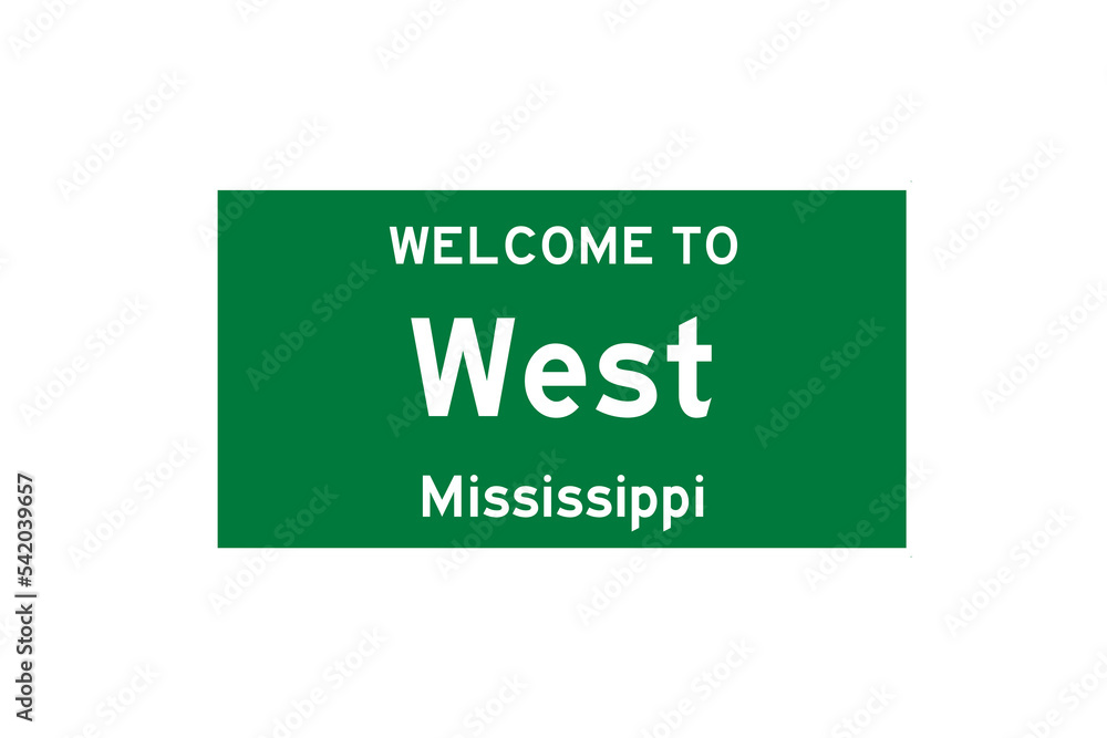 West, Mississippi, USA. City limit sign on transparent background. West, Mississippi, USA. City limit sign on transparent background.