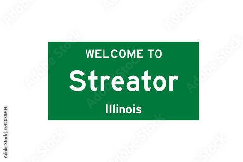 Streator, Illinois, USA. City limit sign on transparent background. 