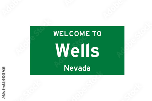 Wells, Nevada, USA. City limit sign on transparent background. 