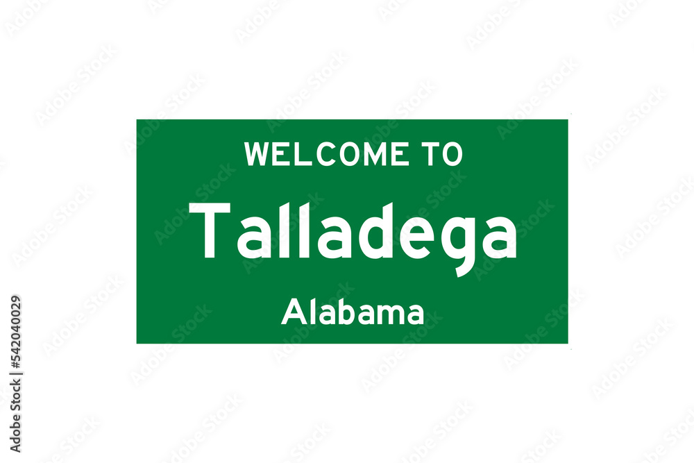 Talladega, Alabama, USA. City limit sign on transparent background. Talladega, Alabama, USA. City limit sign on transparent background.