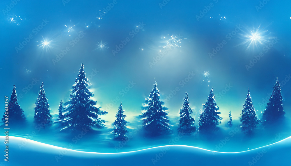 Winter Stars with Pine Forest Background at Night, Landscape Image of Festive Mood at Christmas || Computer Generated
