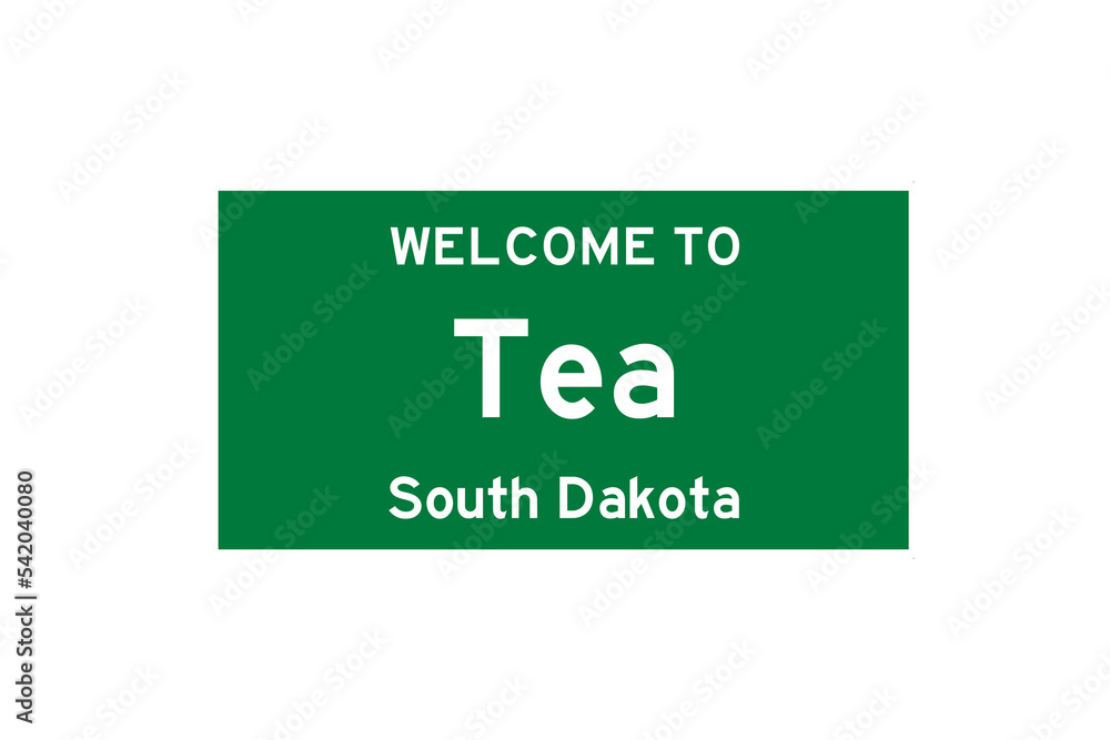 Tea, South Dakota, USA. City limit sign on transparent background. Tea, South Dakota, USA. City limit sign on transparent background.