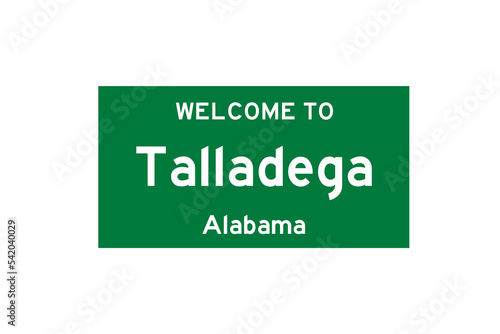 Talladega, Alabama, USA. City limit sign on transparent background.  photo