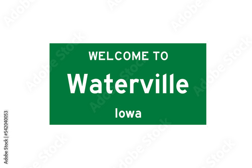 Waterville, Iowa, USA. City limit sign on transparent background.  photo