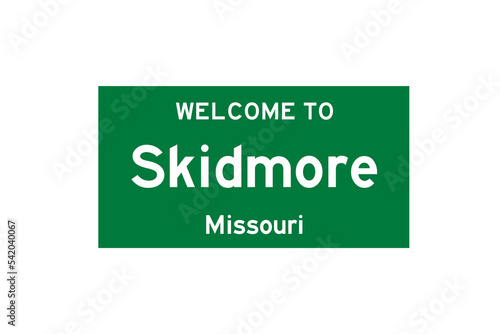 Skidmore, Missouri, USA. City limit sign on transparent background.  photo