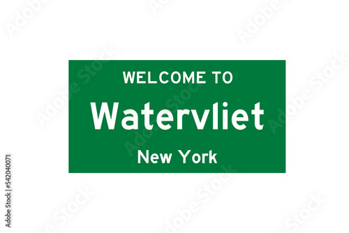 Watervliet, New York, USA. City limit sign on transparent background.  photo