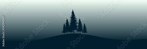 pine tree silhouette in sunrise landscape vector illustration good for wallpaper  background  backdrop design  and design template