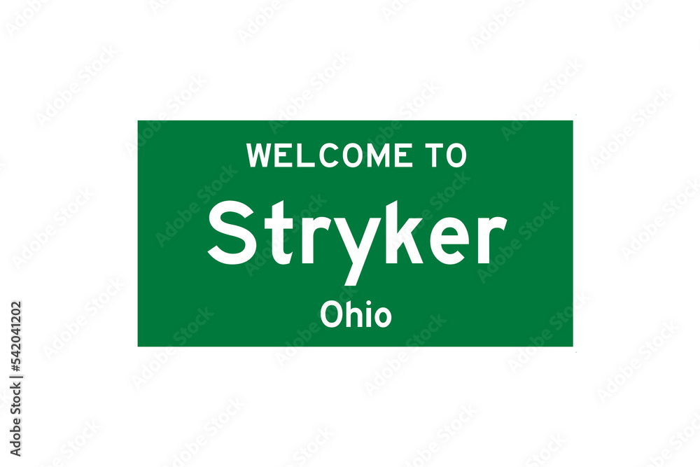 Stryker, Ohio, USA. City limit sign on transparent background. 
