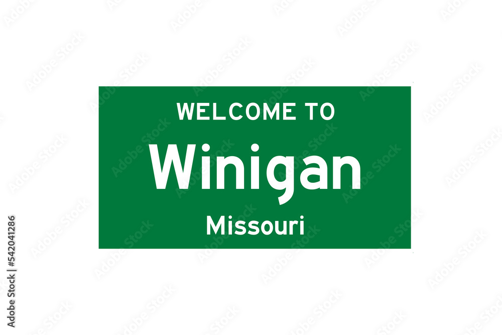 Winigan, Missouri, USA. City limit sign on transparent background. Winigan, Missouri, USA. City limit sign on transparent background.