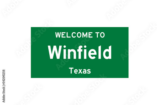 Winfield, Texas, USA. City limit sign on transparent background.  photo