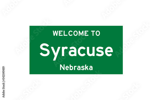 Syracuse, Nebraska, USA. City limit sign on transparent background.  photo