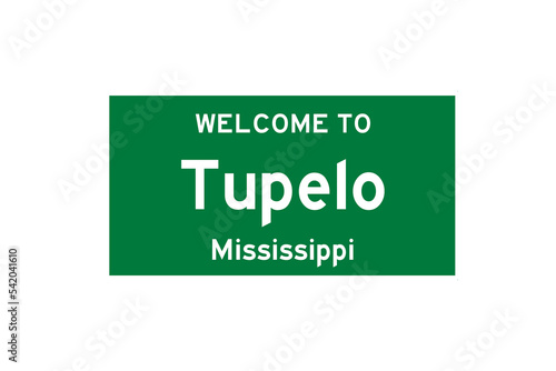 Tupelo, Mississippi, USA. City limit sign on transparent background.  photo
