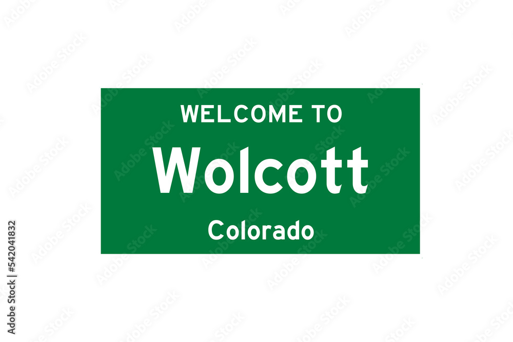 Wolcott, Colorado, USA. City limit sign on transparent background. 
