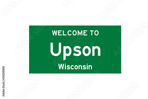 Upson, Wisconsin, USA. City limit sign on transparent background.  photo