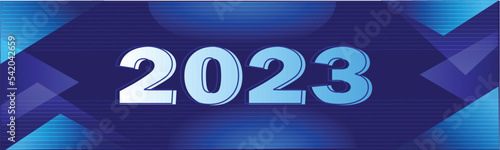 New Year 2023 Banner with Geometric Abstract Background in Retro Style. Happy New Year Web Banner, Greeting Card,Cover Design. 2023 Calligraphy Art includes Colorful Shape. Vector Illustrtion.