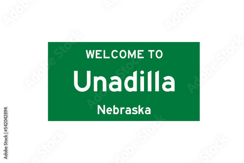 Unadilla, Nebraska, USA. City limit sign on transparent background.  photo