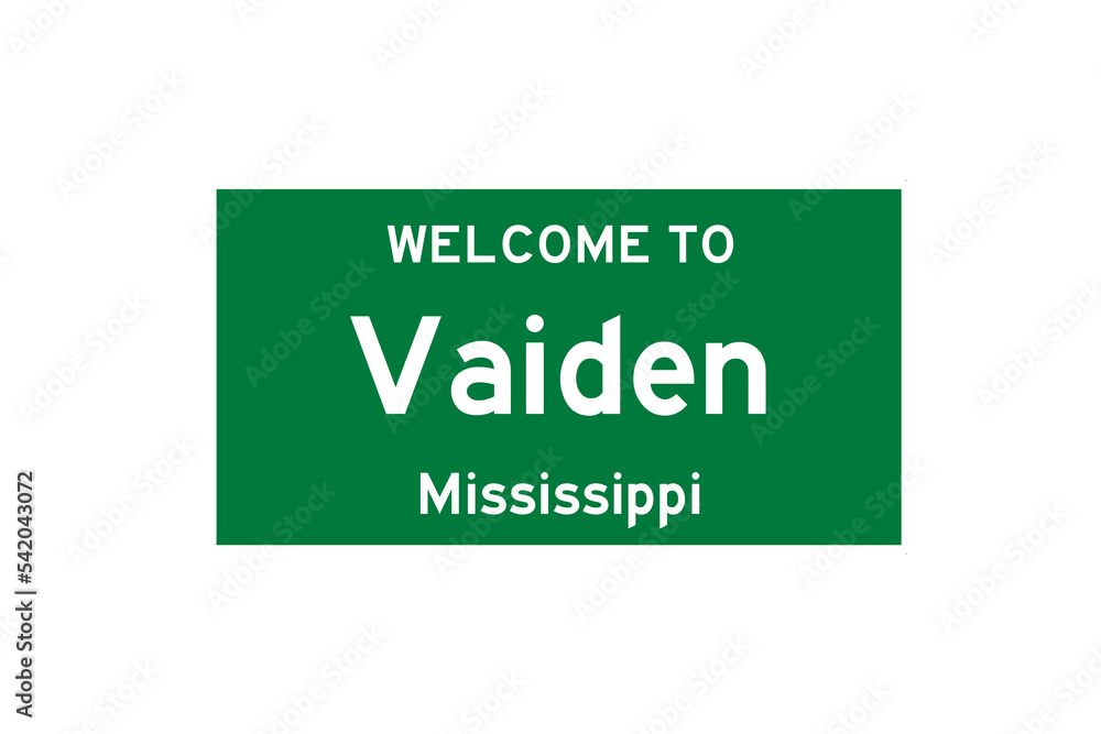 Vaiden, Mississippi, USA. City limit sign on transparent background. Vaiden, Mississippi, USA. City limit sign on transparent background.