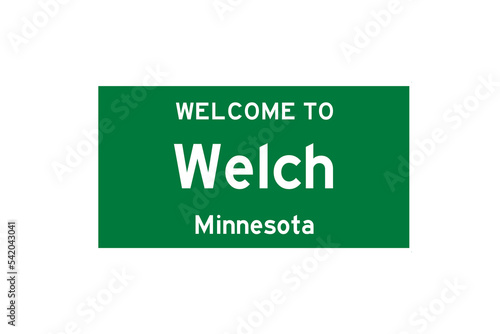 Welch, Minnesota, USA. City limit sign on transparent background.  photo