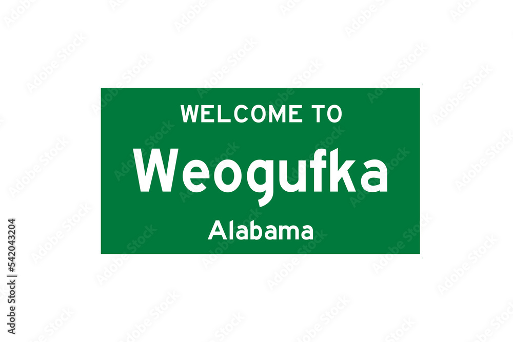 Weogufka, Alabama, USA. City limit sign on transparent background. Weogufka, Alabama, USA. City limit sign on transparent background.