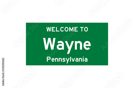 Wayne, Pennsylvania, USA. City limit sign on transparent background.  photo
