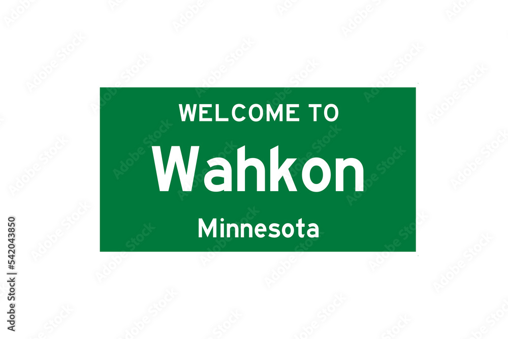 Wahkon, Minnesota, USA. City limit sign on transparent background. 