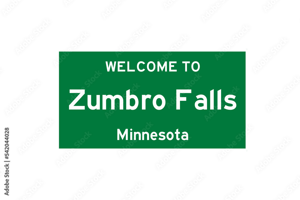 Zumbro Falls, Minnesota, USA. City limit sign on transparent background. Zumbro Falls, Minnesota, USA. City limit sign on transparent background.