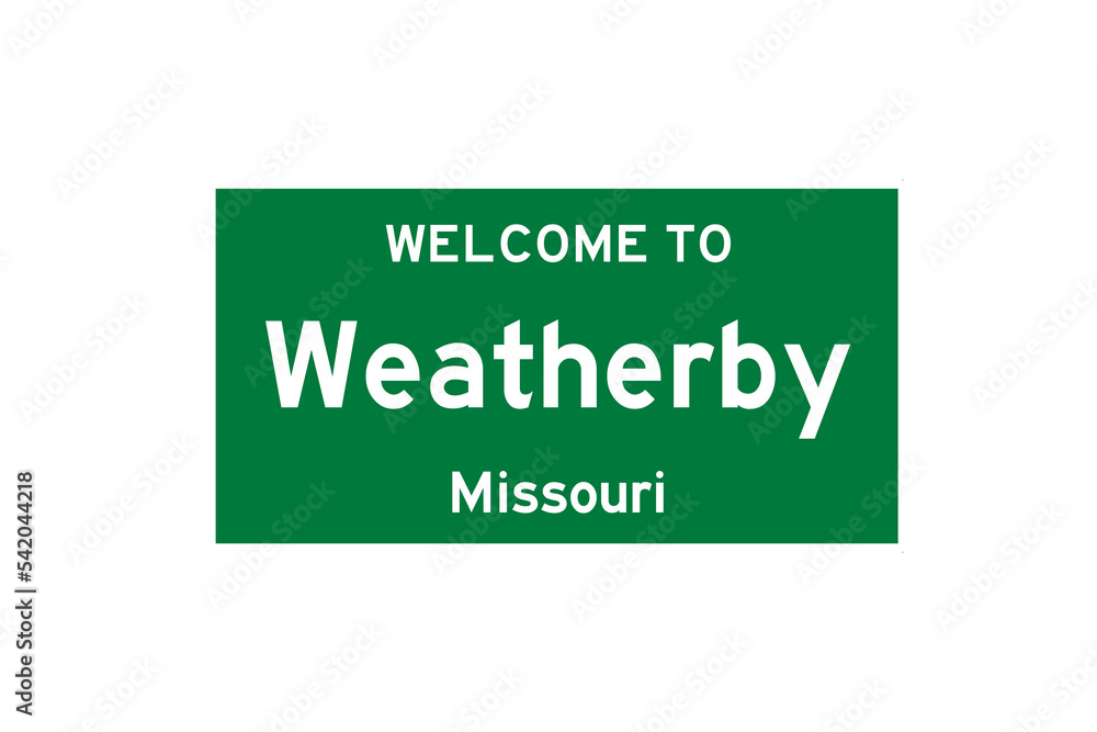 Weatherby, Missouri, USA. City limit sign on transparent background. Weatherby, Missouri, USA. City limit sign on transparent background.