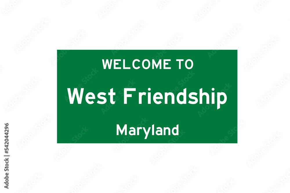 West Friendship, Maryland, USA. City limit sign on transparent background. 