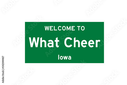 What Cheer, Iowa, USA. City limit sign on transparent background.  photo