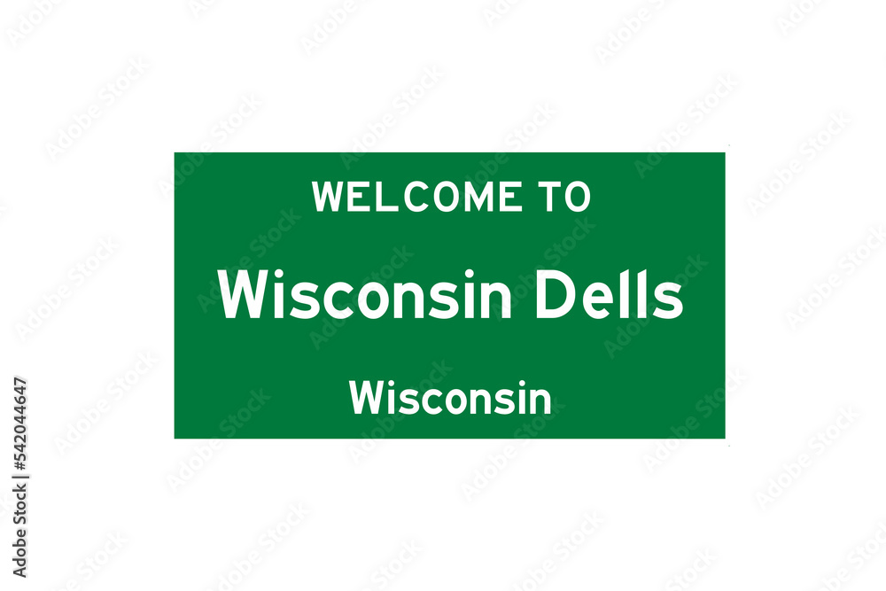 Wisconsin Dells, Wisconsin, USA. City limit sign on transparent background. 