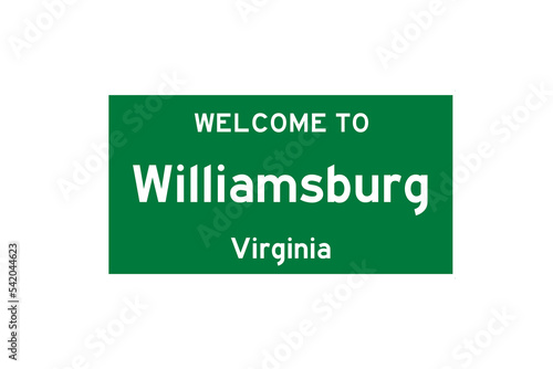 Williamsburg, Virginia, USA. City limit sign on transparent background.  photo